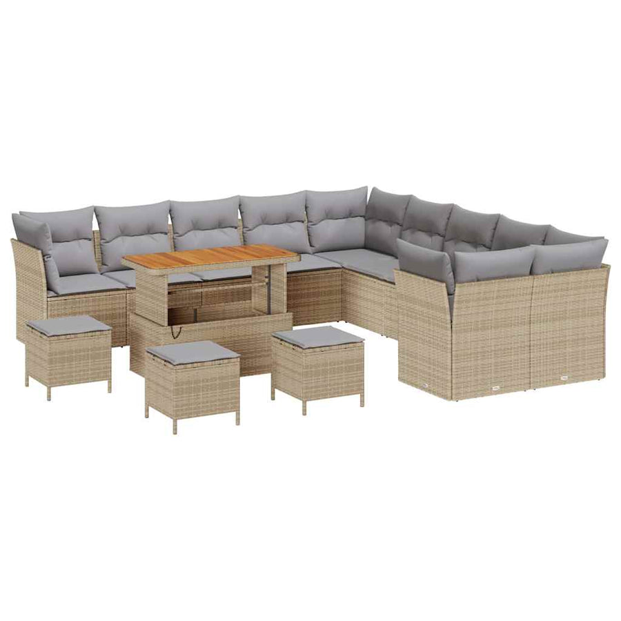 Tuin Sofa Set 14 pcs Beige en Licht Grijs poly rattan