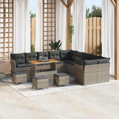 Tuin Sofa Set met kussen 14 pcs Grijs poly rattan