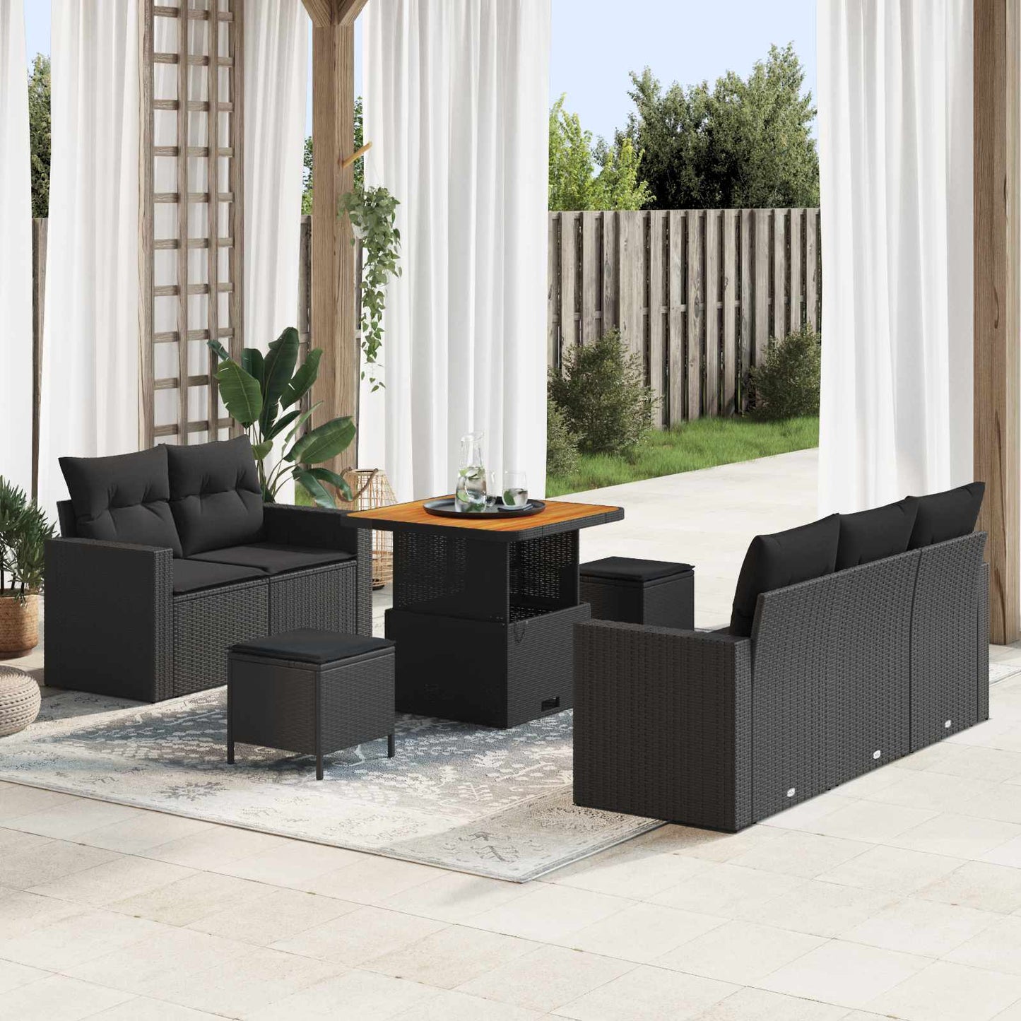 Tuin Sofa Set met kussen 8 pcs Zwart poly rattan