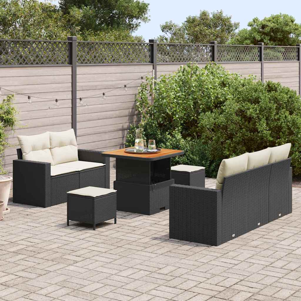 Tuin Sofa Set met kussen 8 pcs Zwart en Crème poly rattan
