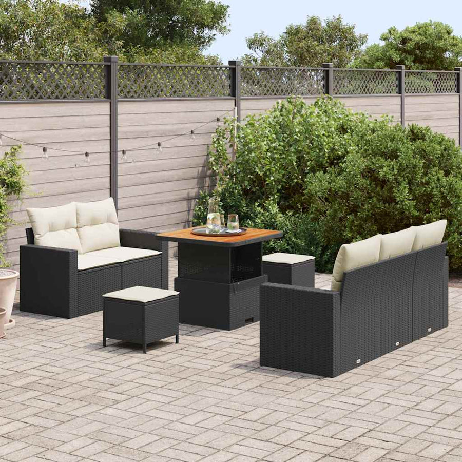 Tuin Sofa Set met kussen 8 pcs Zwart en Crème poly rattan