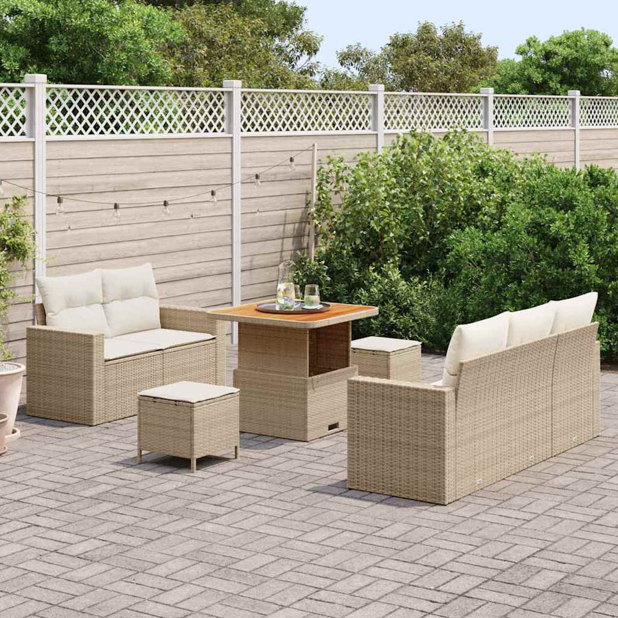 Tuin Sofa Set met kussen 8 pcs Beige en Crème poly rattan