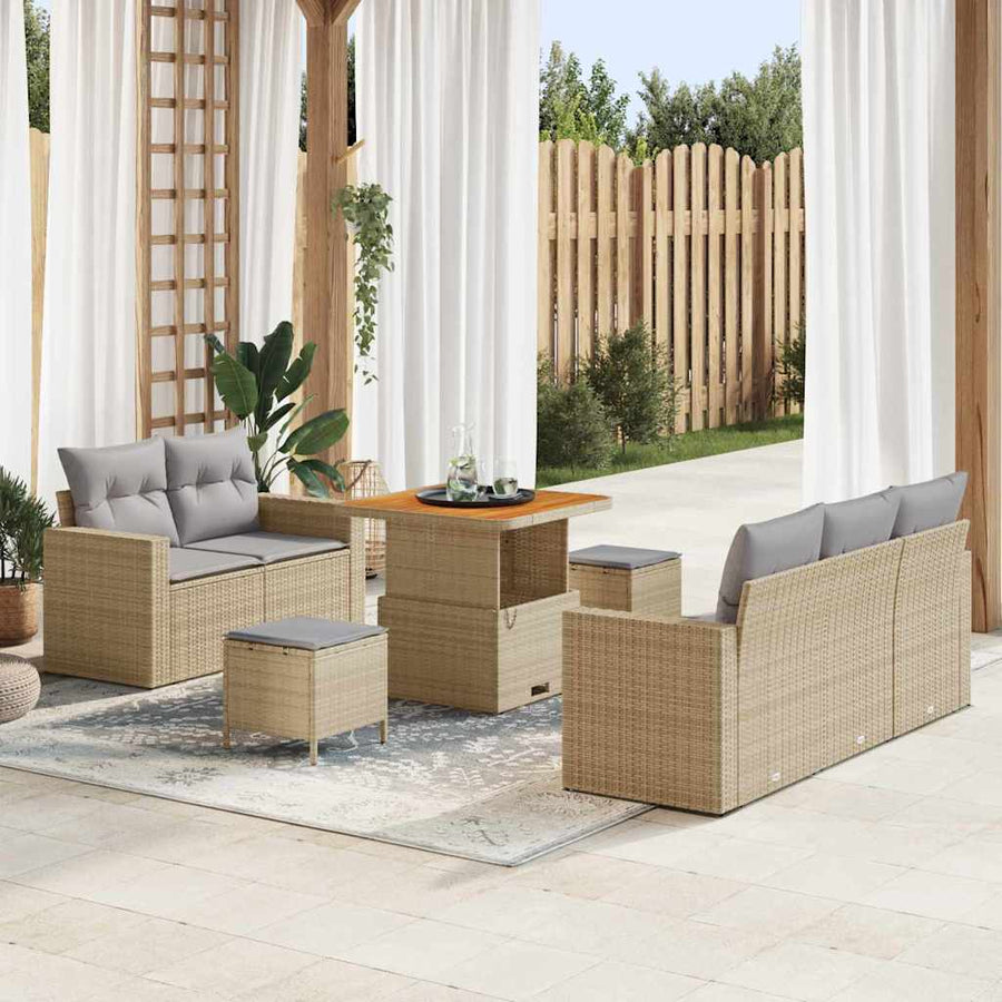 Tuin Sofa Set met kussen met opslag 8 pcs beige en lichtgrijs