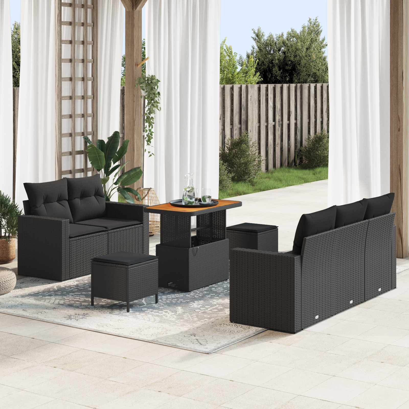 Tuin Sofa Set met kussen 8 pcs Zwart poly rattan
