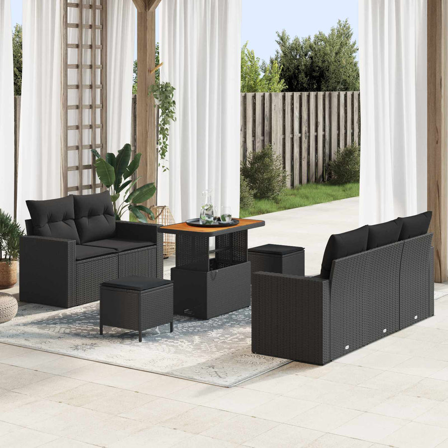 Tuin Sofa Set met kussen 8 pcs Zwart poly rattan