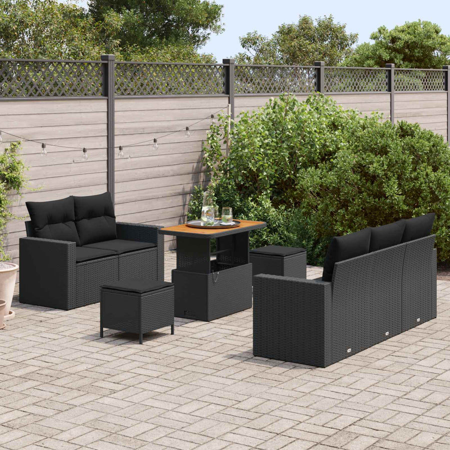 Tuin Sofa Set met kussen 8 pcs Zwart poly rattan
