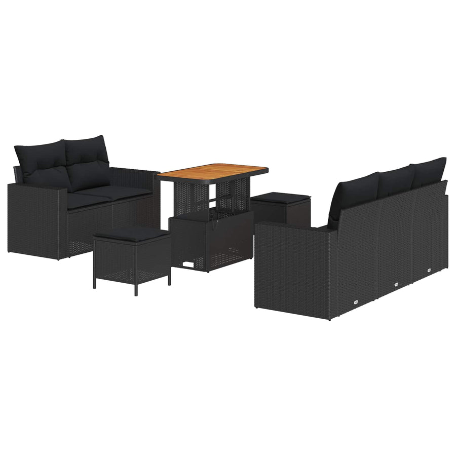 Tuin Sofa Set met kussen 8 pcs Zwart poly rattan