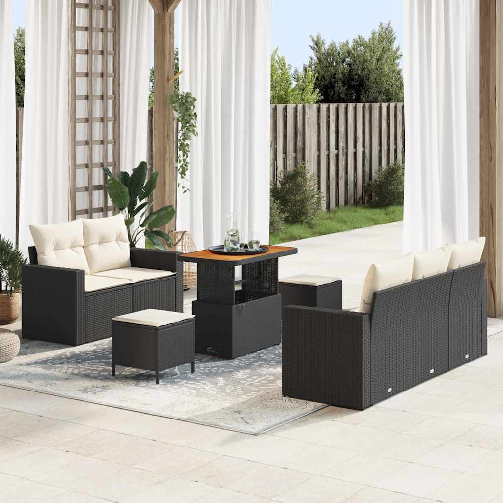 Tuin Sofa Set met kussen 8 pcs Zwart en Crème poly rattan