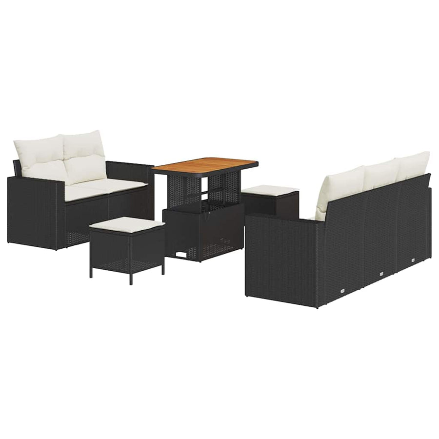 Tuin Sofa Set met kussen 8 pcs Zwart en Crème poly rattan