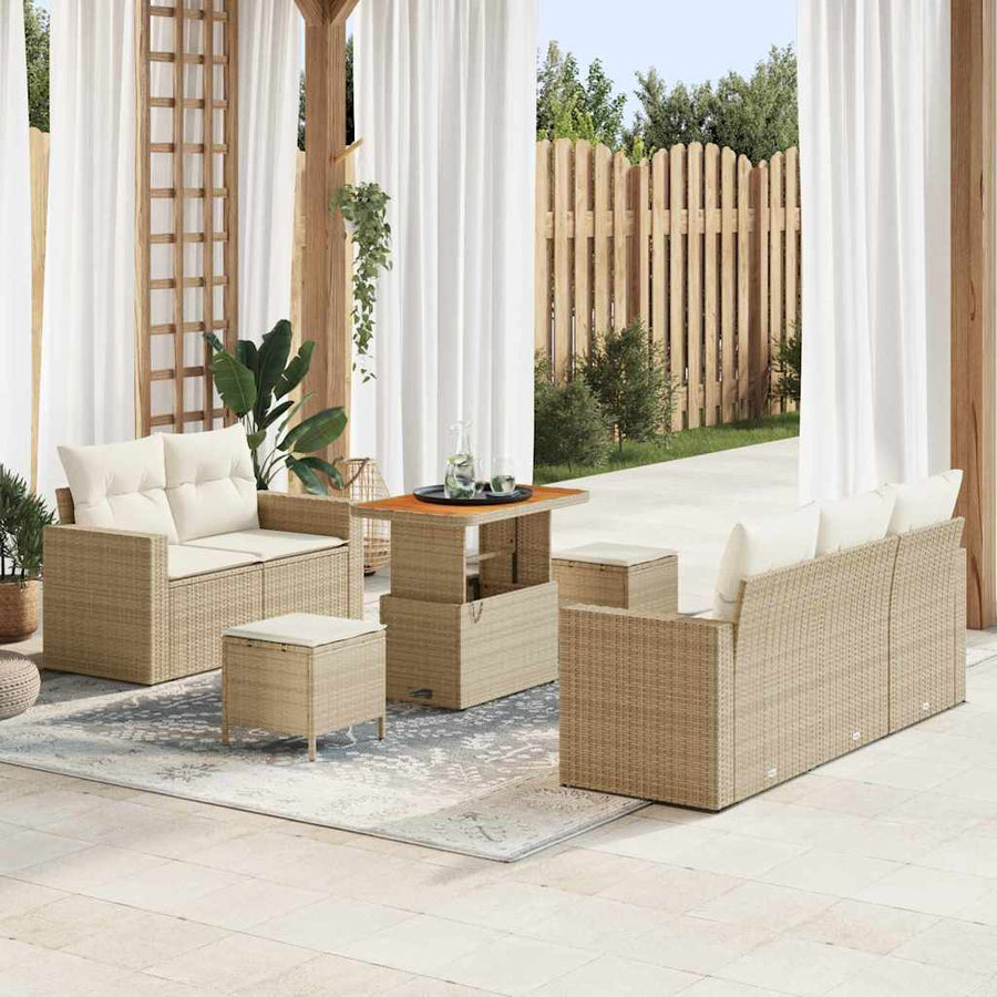 Tuin Sofa Set met kussen 8 pcs Beige en Crème poly rattan
