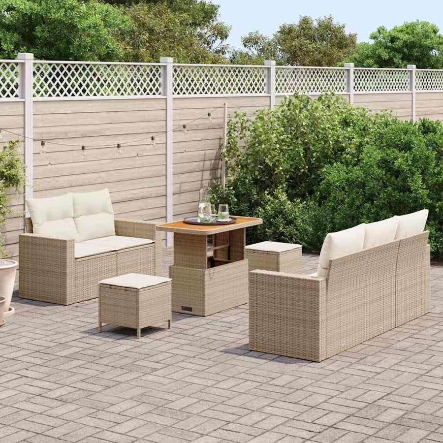 Tuin Sofa Set met kussen 8 pcs Beige en Crème poly rattan