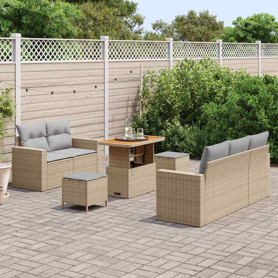 Tuin Sofa Set met kussen 8 pcs Beige en Licht Grijs poly rattan