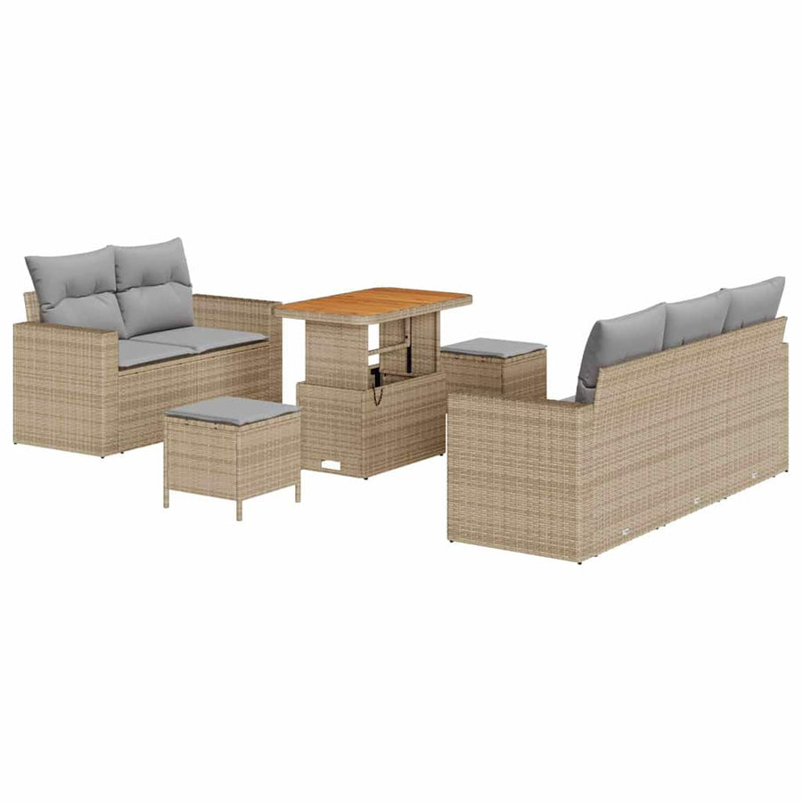 Tuin Sofa Set met kussen 8 pcs Beige en Licht Grijs poly rattan