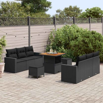 Tuin Sofa Set 9 pcs Zwart Poly rattan en gepoedercoat staal