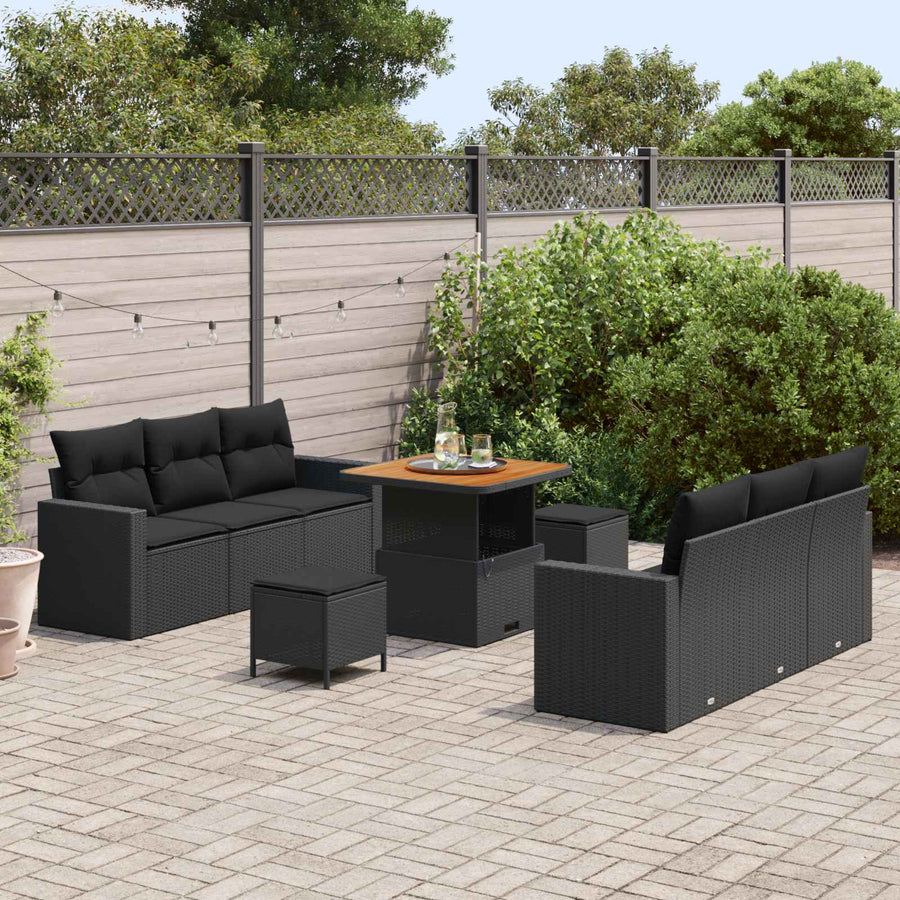 Tuin Sofa Set 9 pcs Zwart Poly rattan en gepoedercoat staal