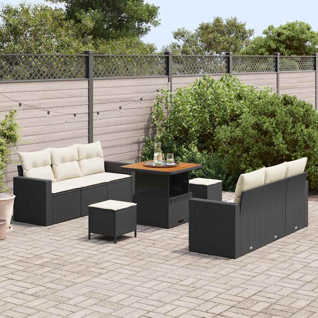 Tuin Sofa Set met kussen met opslag 9 pcs Zwart en crème