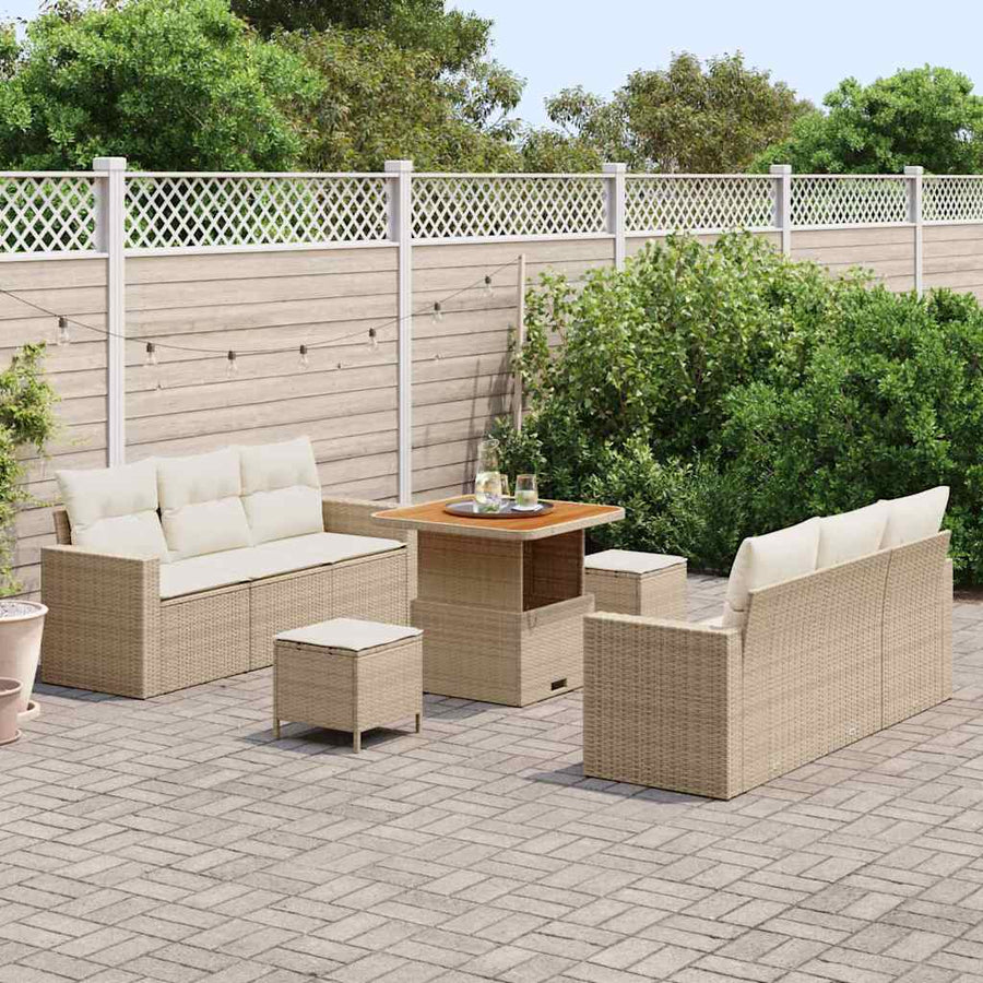 Tuin Sofa Set met kussen met opslag 9 pcs beige en crèmekleurig