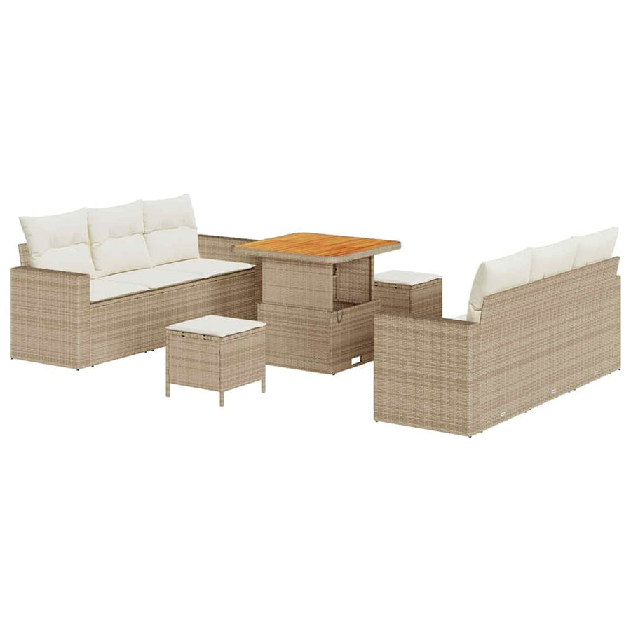 Tuin Sofa Set met kussen met opslag 9 pcs beige en crèmekleurig