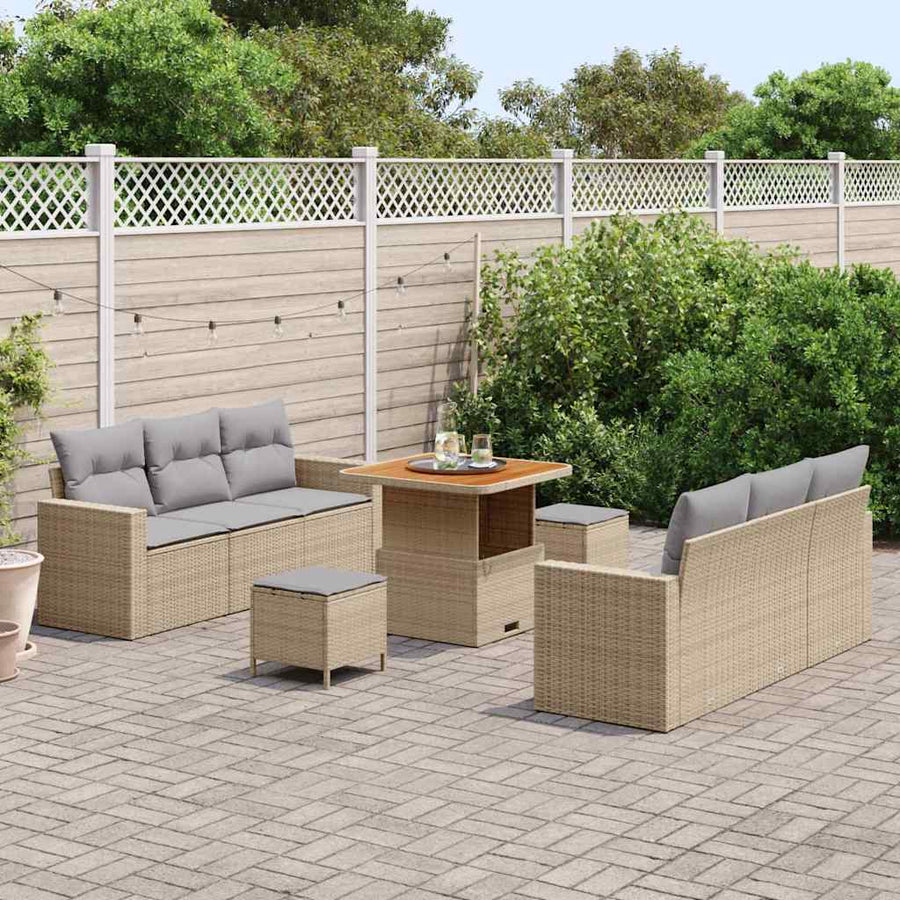Tuin Sofa Set met kussen met opslag 9 pcs beige en lichtgrijs