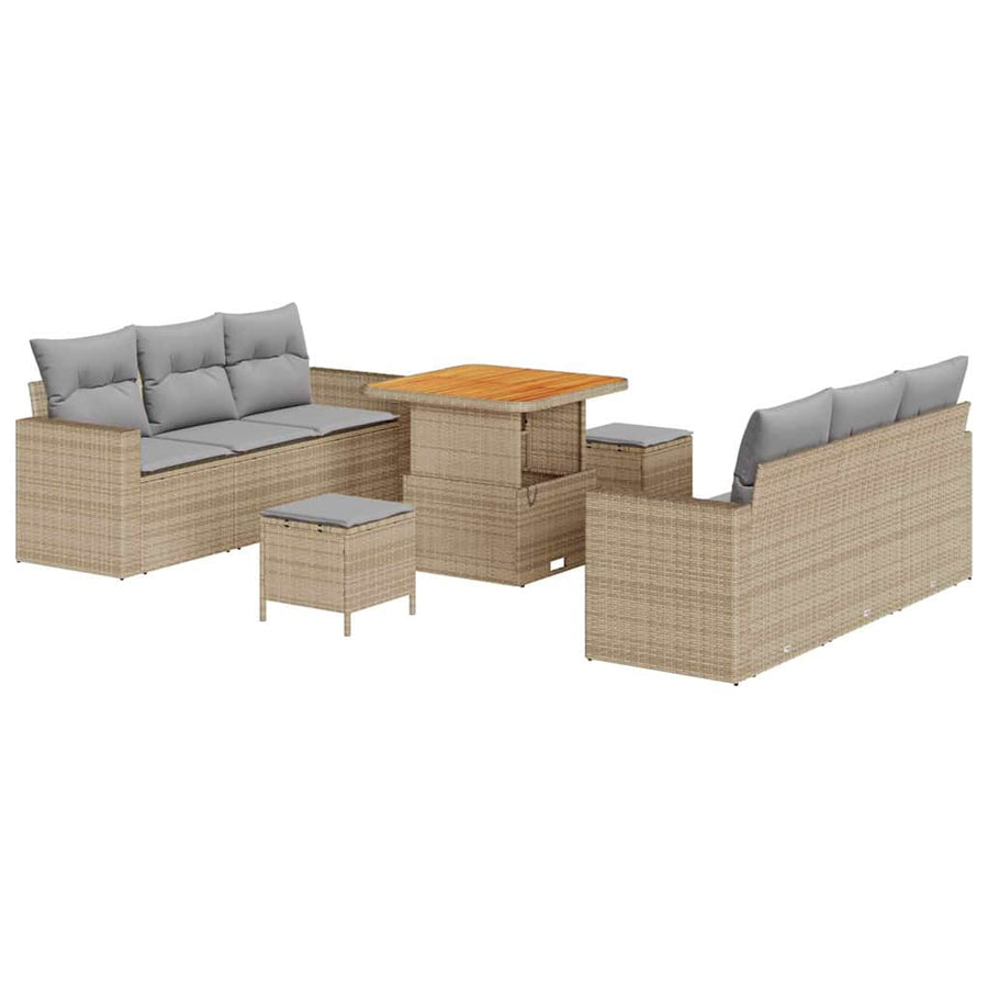 Tuin Sofa Set met kussen met opslag 9 pcs beige en lichtgrijs