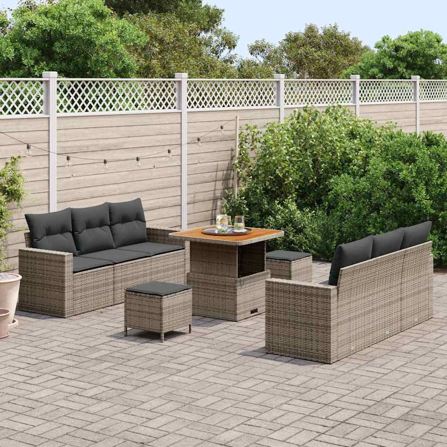 Tuin Sofa Set 9 pcs Grijs Poly rattan en gepoedercoat staal