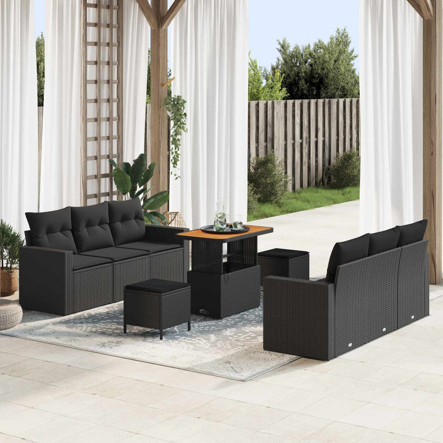Tuin Sofa Set 9 pcs Zwart Poly rattan en gepoedercoat staal