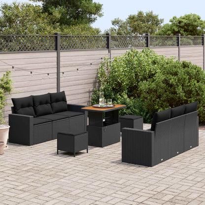 Tuin Sofa Set 9 pcs Zwart Poly rattan en gepoedercoat staal