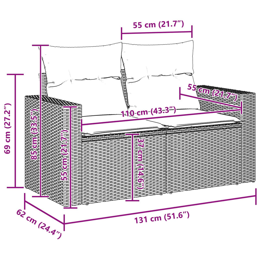 Tuin Sofa Set 9 pcs Zwart Poly rattan en gepoedercoat staal