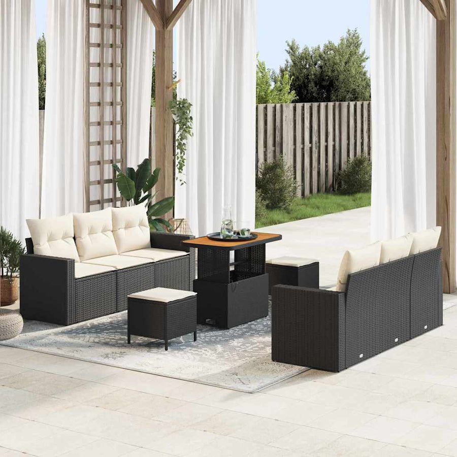 Tuin Sofa Set met kussen met opslag 9 pcs Zwart en crème