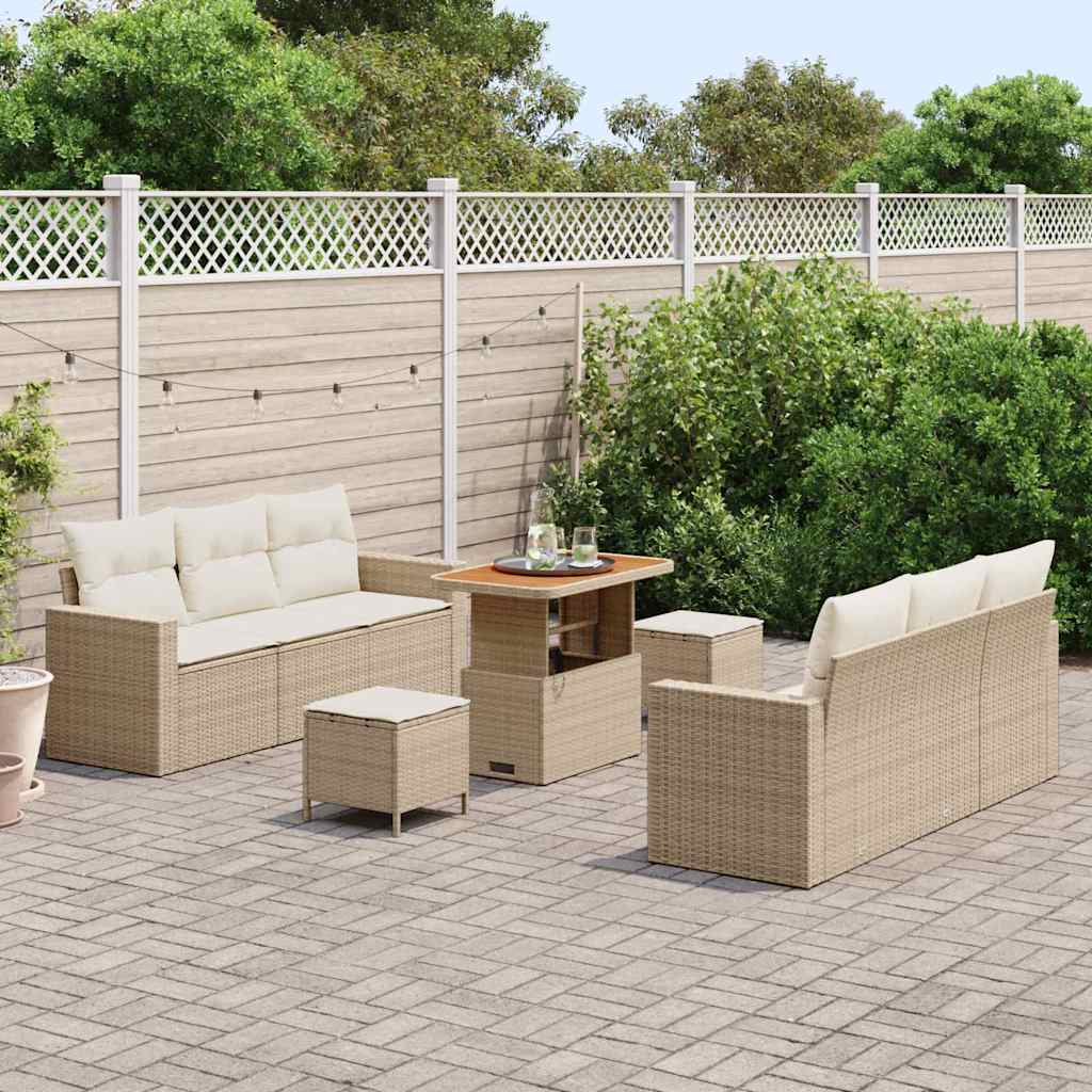 Tuin Sofa Set met kussen met opslag 9 pcs beige en crèmekleurig
