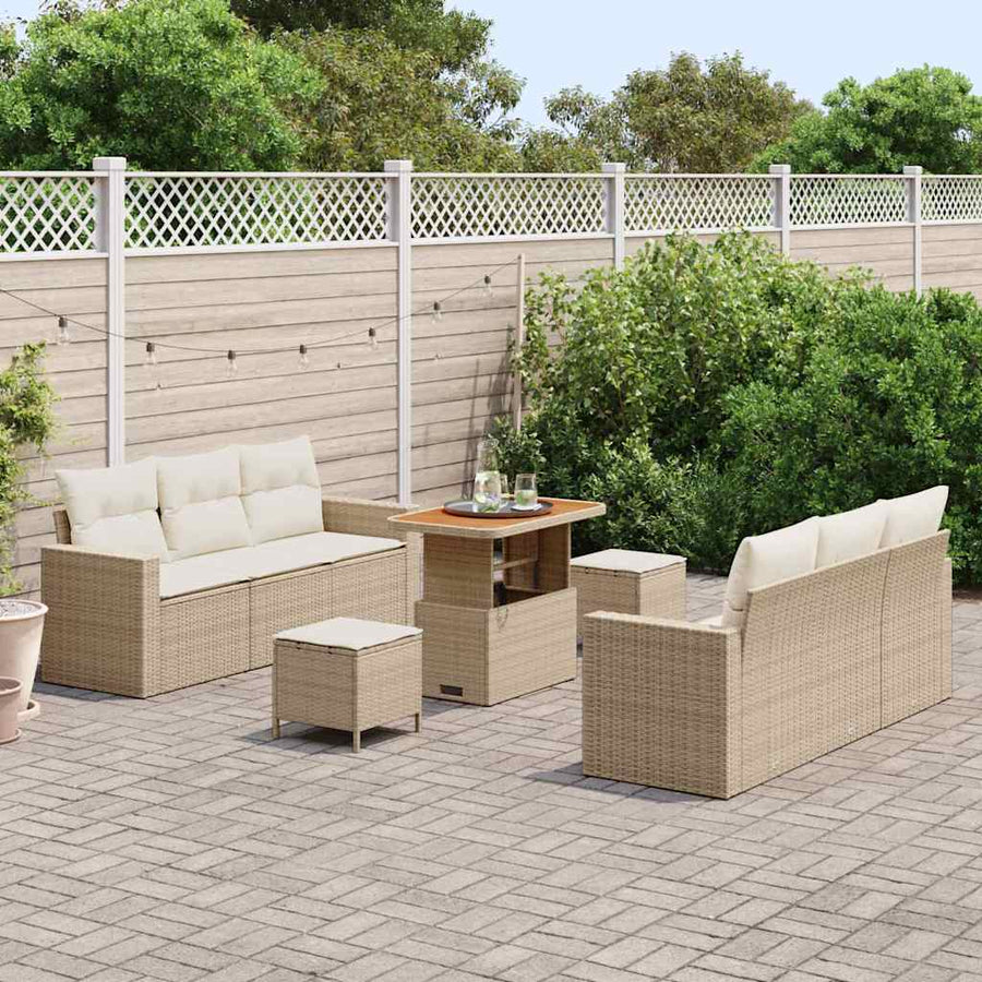 Tuin Sofa Set met kussen met opslag 9 pcs beige en crèmekleurig