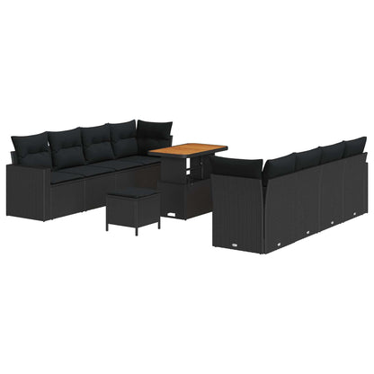 Tuinbankenset met kussen 12 pcs Zwart poly rattan