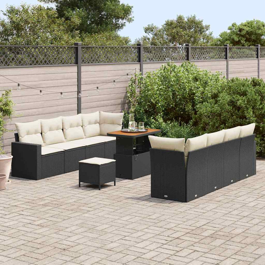 Tuinbankenset met kussen 12 pcs Zwart en Crème poly rattan