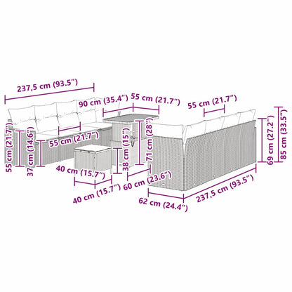 Tuinbankenset met kussen 12 pcs Zwart en Crème poly rattan
