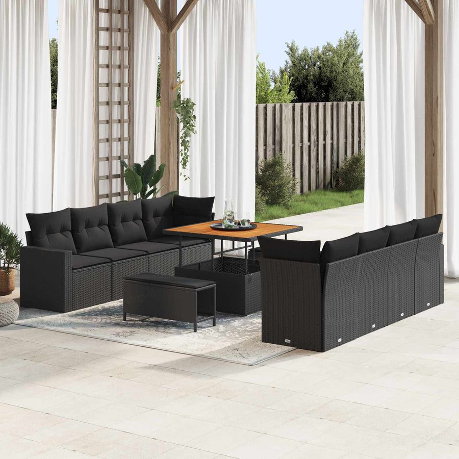 Tuinbankenset met kussen 12 pcs Zwart poly rattan