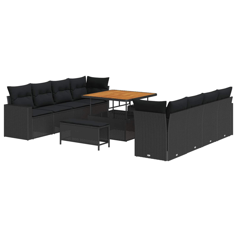 Tuinbankenset met kussen 12 pcs Zwart poly rattan