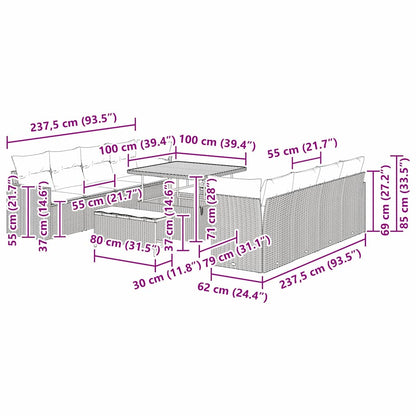 Tuinbankenset met kussen 12 pcs Zwart en Crème poly rattan