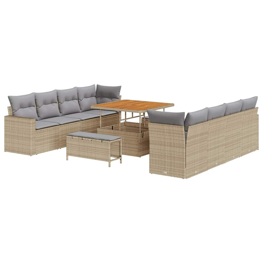 Tuinbankenset 12 pcs Beige en Licht Grijs poly rattan