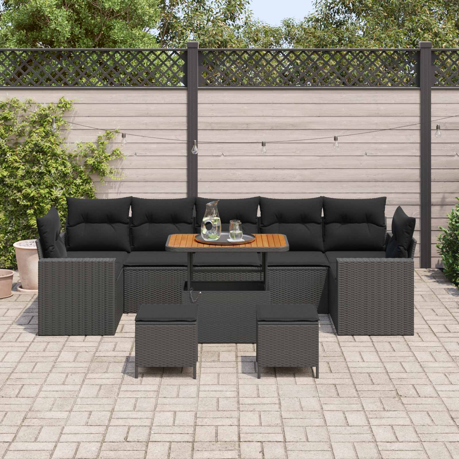 Tuinbankenset met kussen 13 pcs Zwart poly rattan