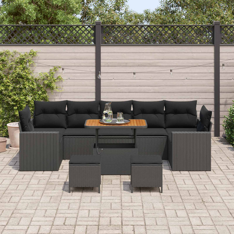 Tuinbankenset met kussen 13 pcs Zwart poly rattan
