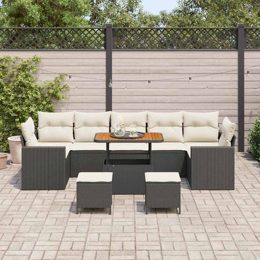 Tuinbankenset met kussen 13 pcs Beige en Crème poly rattan