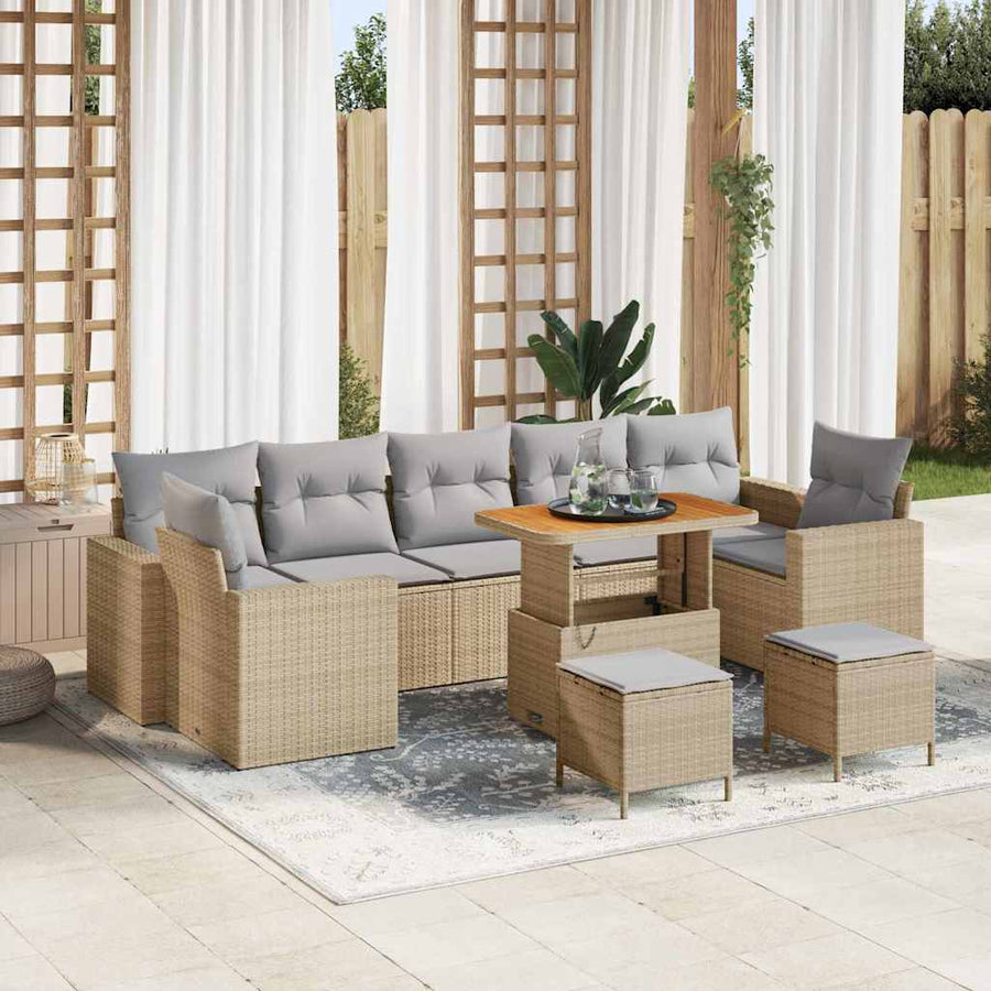Tuinbankenset 10 pcs Beige en Licht Grijs poly rattan