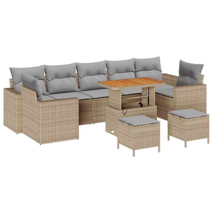 Tuinbankenset 10 pcs Beige en Licht Grijs poly rattan