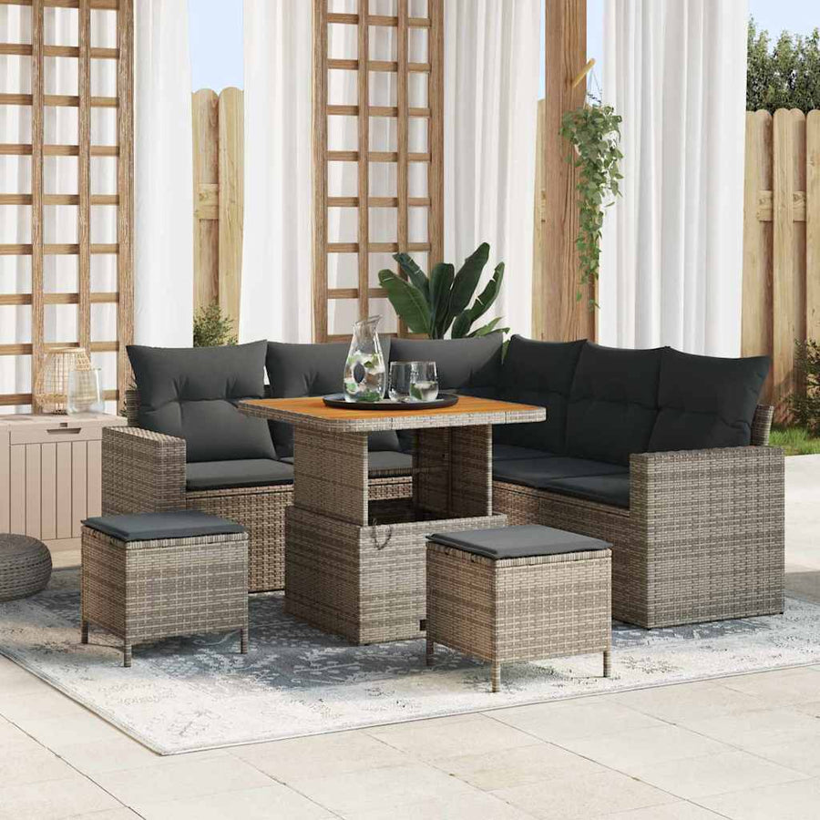 Tuinbankenset met kussen 9 pcs Grijs poly rattan
