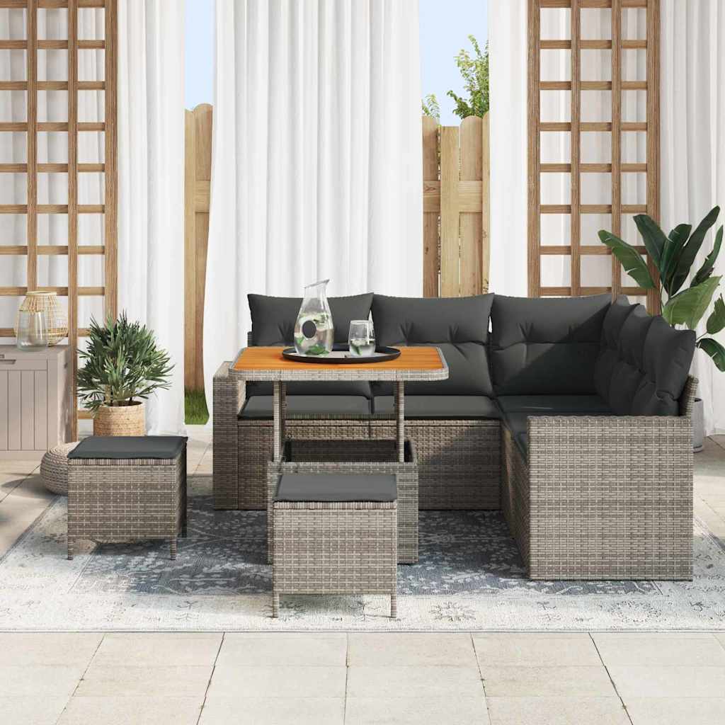 Tuinbankenset met kussen 9 pcs Grijs poly rattan