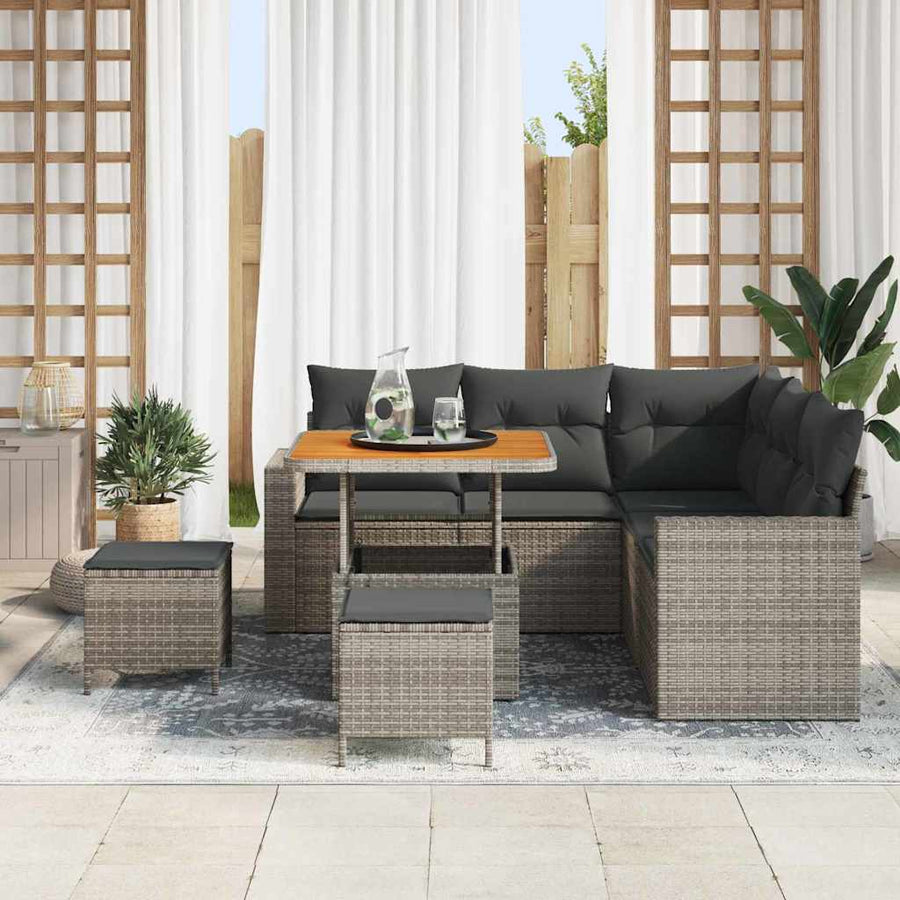 Tuinbankenset met kussen 9 pcs Grijs poly rattan