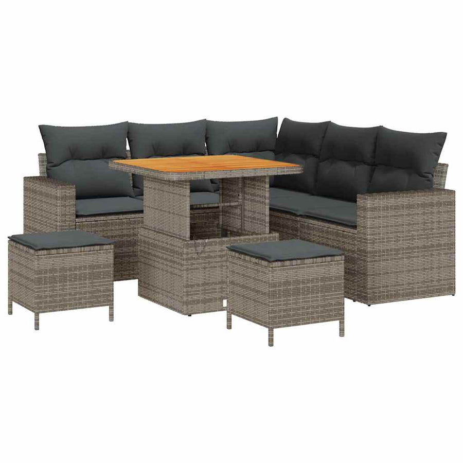 Tuinbankenset met kussen 9 pcs Grijs poly rattan