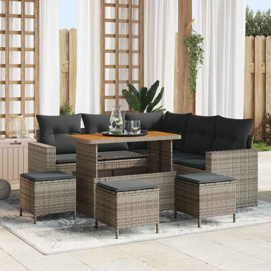 Tuinbankenset met kussen 10 pcs Grijs poly rattan