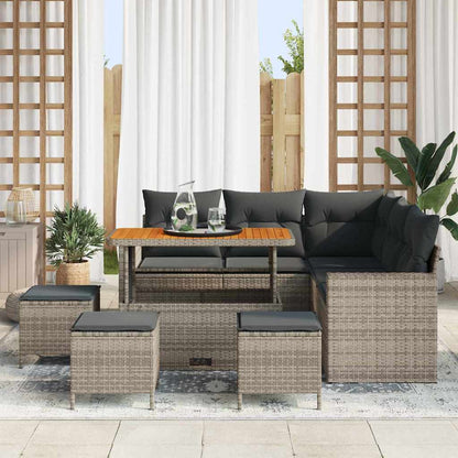 Tuinbankenset met kussen 10 pcs Grijs poly rattan