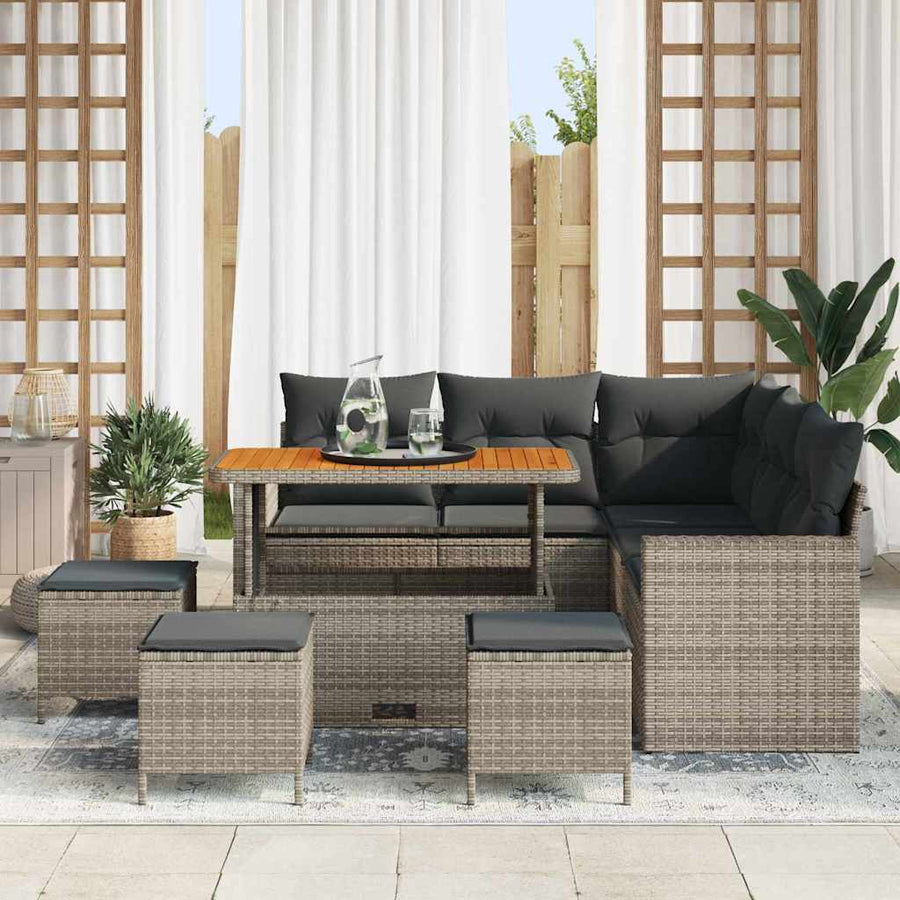 Tuinbankenset met kussen 10 pcs Grijs poly rattan